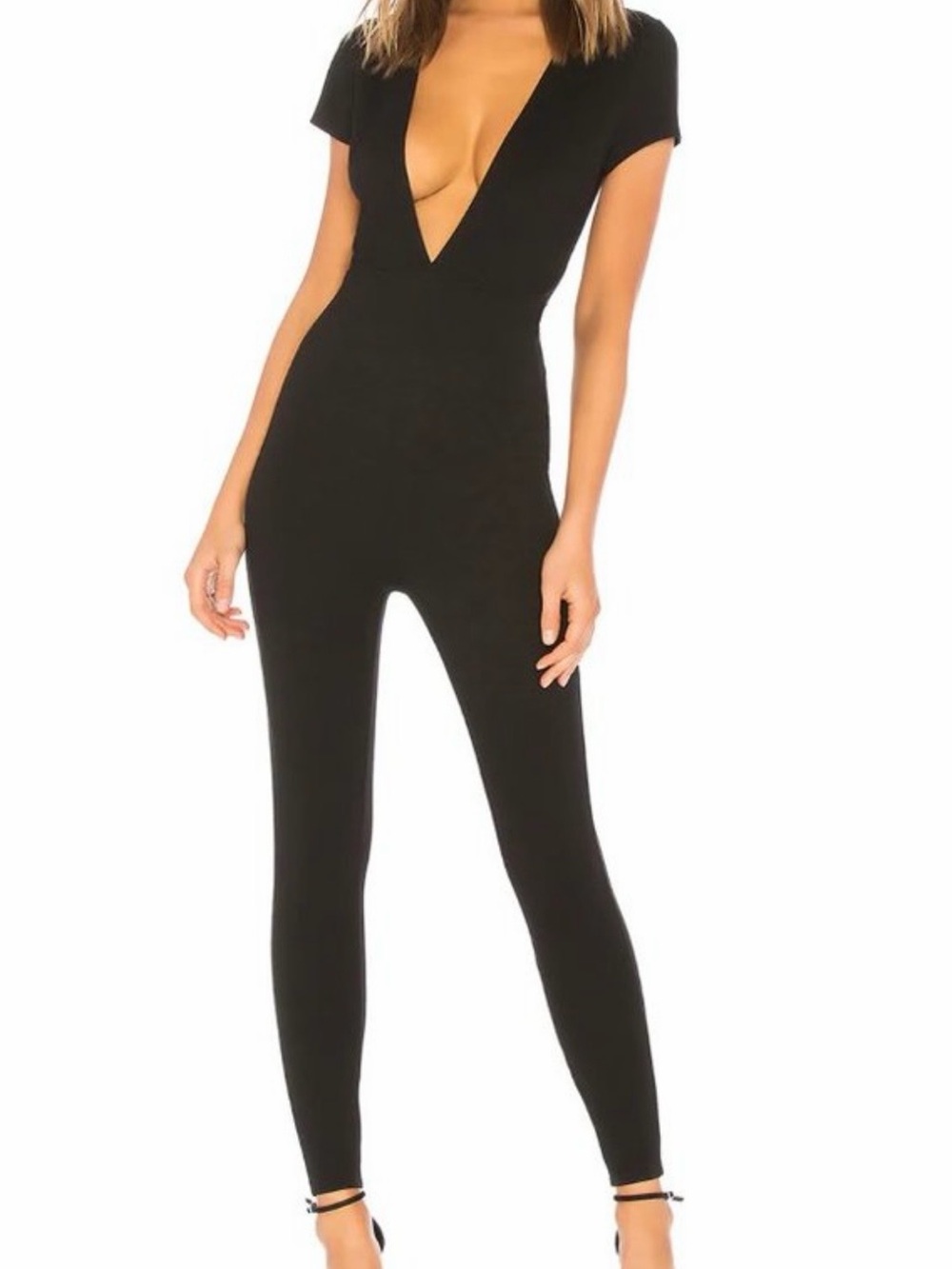 superdown Black Plunge Short Sleeve Jumpsuit